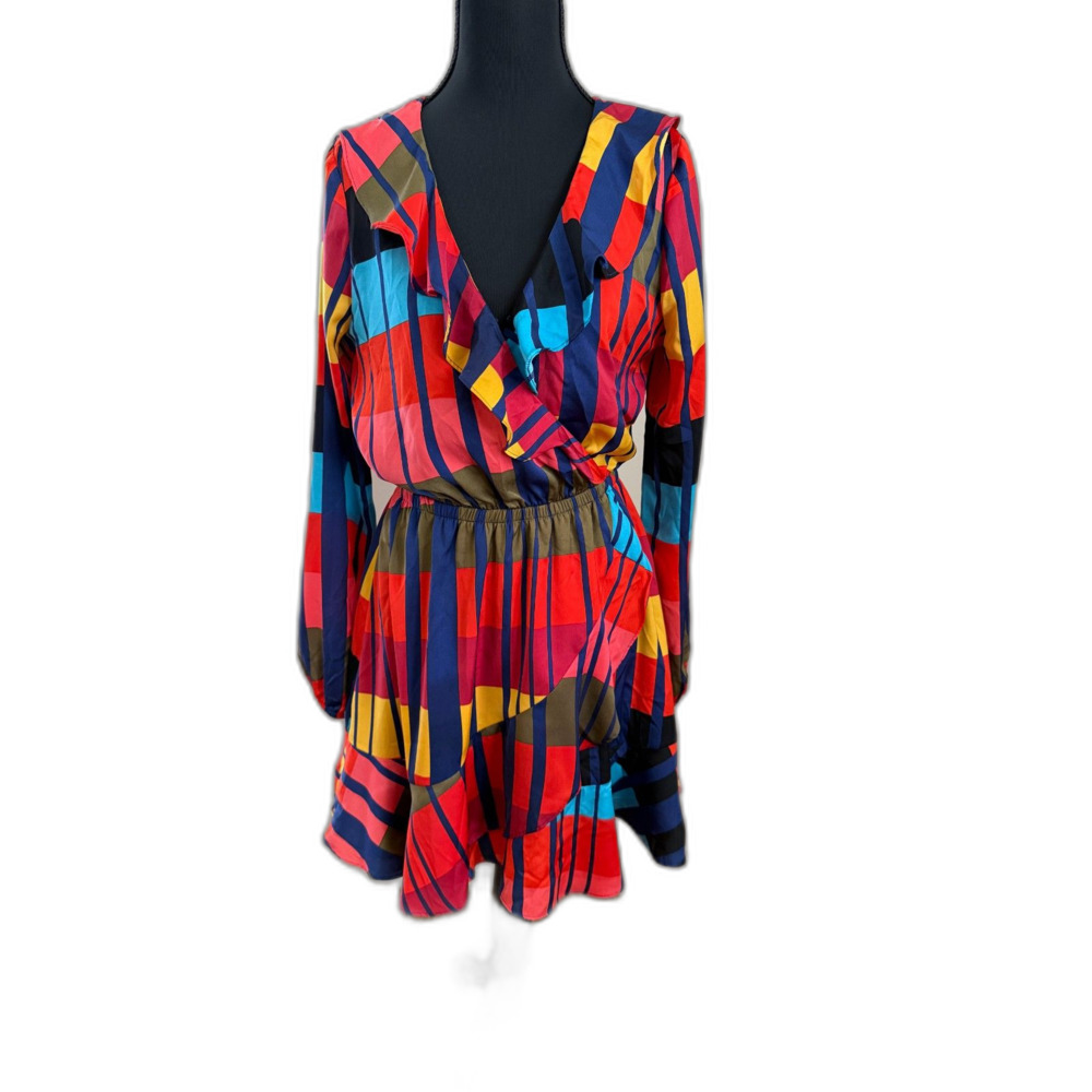 Women's Small Vibrant Red Navy Yellow Orange Pink Green Express VNeck Mini Dress